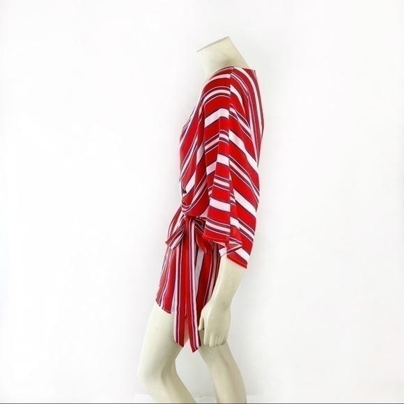 Lulus Spruce Red Multi Striped Kimono Sleeve Romper - Picture 5 of 8